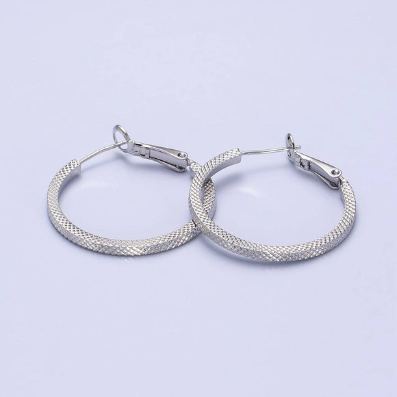 Patterned Hoop Earrings Silver Textured Hoop Earrings - Janine Design