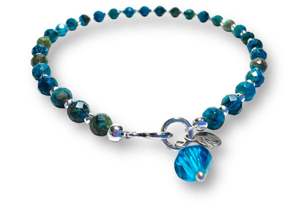 Natural Chrysocolla Beaded Bracelet- Large - Janine Design