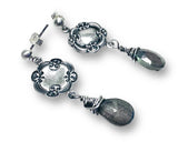 Genuine Labradorite Silver Earrings, Vintsge Looking Earring