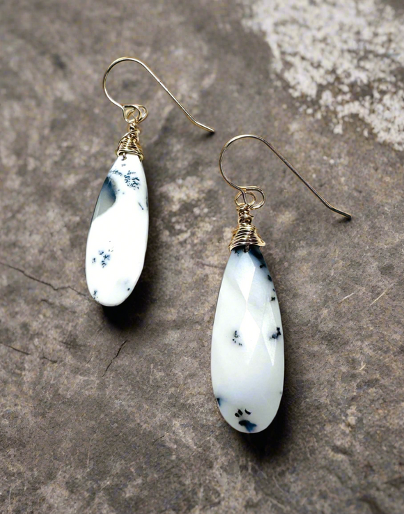 Dendritic Opal Teardrop Earrings