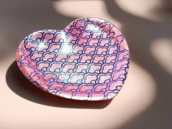 Mermaid Pink Heart Ring Dish/Jewelry Dish/Clay Dish/Jewelry Organizer/Bracelet Dish/Earring Dish/Handcrafted Polymer - Janine Design