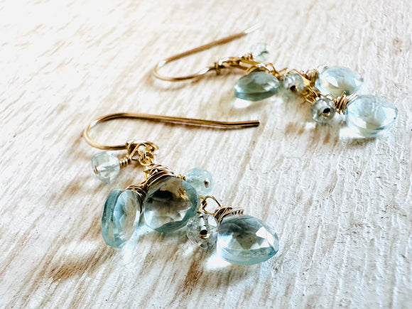 Aquamarine Gemstone Earrings, Cascade Chain Earrings