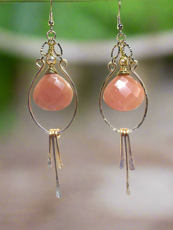 Wire Wrapped Peach Gemstone Earrings