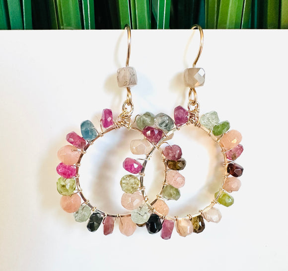 Tourmaline Gemstone Hoop Earrings/Open Earrings - Janine Design