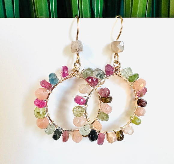 Tourmaline Gemstone Hoop Earrings/Open Earrings