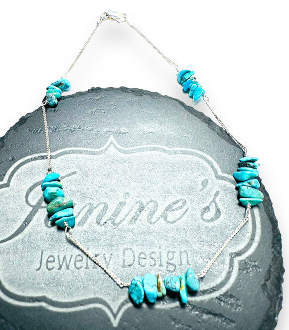 Turquoise Anklet/Sterling Silver Anklet - Janine Design