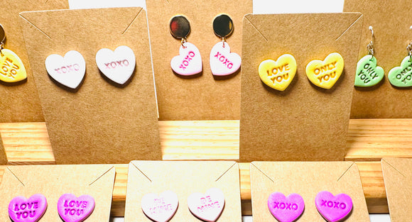 Conversation Heart Earrings/ Clay Earrings, Valentines Earrings/ Heart Earrings Be Mine - Pink