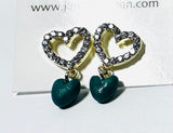 Heart Earrings/ Double Heart Crystal and Clay Earrings