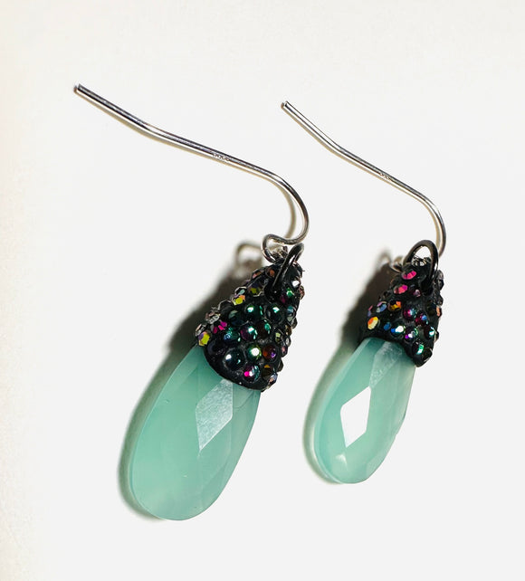 Sparkle Chalcedony Earrings, Ocean Blue Gemstone Earrings - Janine Design