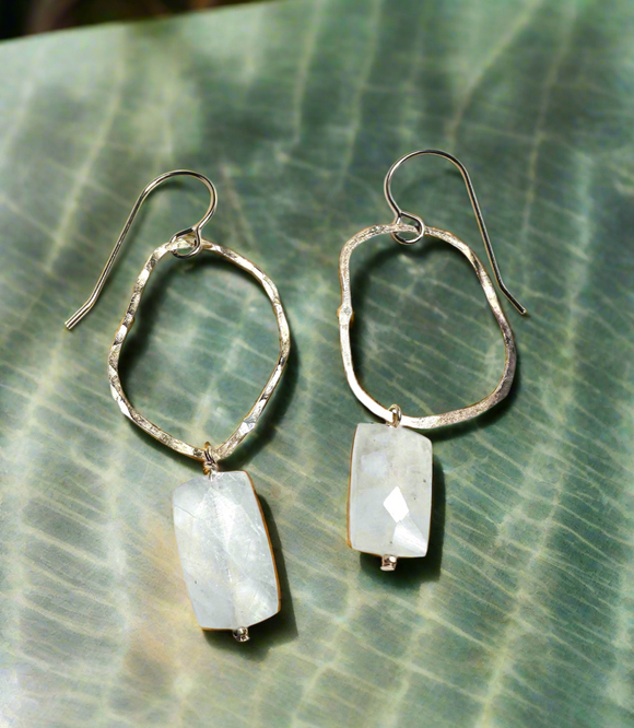 Moonstone Freeform Gold Fill Circle Earrings* - Janine Design