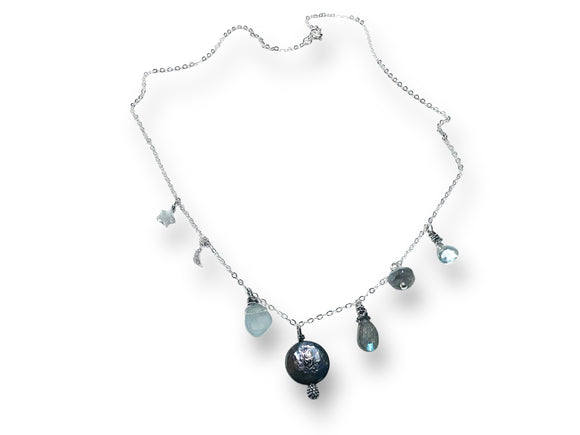 Gemstone Charm Necklace/Silver Charm Necklace