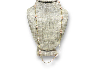 Light Pink Pearl Floating Necklace, Wire Wrap Pearl Necklace - Janine Design