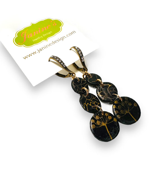 Black and Gold Disk Earrings/Black and Gold Earrings - Janine Design