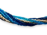 Blue and Gold Strands Necklace, twist Necklace, Stetement Necklace - Janine Design