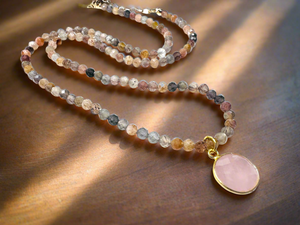 Peach Moonstone-Dainty Beaded Gemstone Necklace*