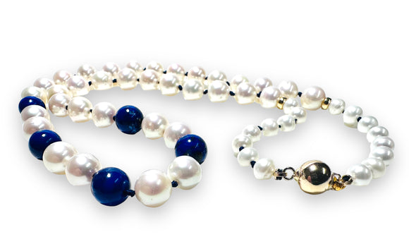 Lapis Lazuli and Frewshater Pearl Necklace