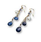 Iolite and Herkiner Diamond Gemstone Earrings, Cascade Chain Earrings