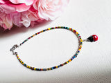 Beaded Anklet/ Ladybug Anklet- Adjustable Anklet - Janine Design