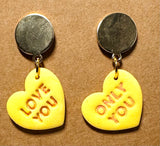 Conversation Heart Earrings/ Clay Earrings, Valentines Earrings/ Heart Earrings - Janine Design