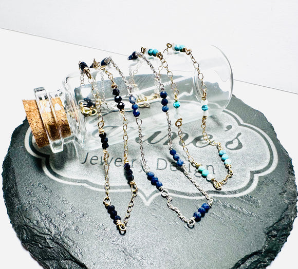 Dainty Gemstone Bracelet, Gemstone Bead Chain, Wire Wrapped Bracelet - Janine Design