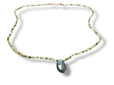 Dainty Beaded Garnet Gemstone Necklace-Labradorite Teardrop