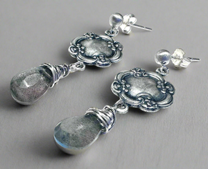 Genuine Labradorite Silver Earrings, Vintsge Looking Earring