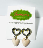 Heart Earrings/ Double Heart Crystal and Clay Earrings - Janine Design