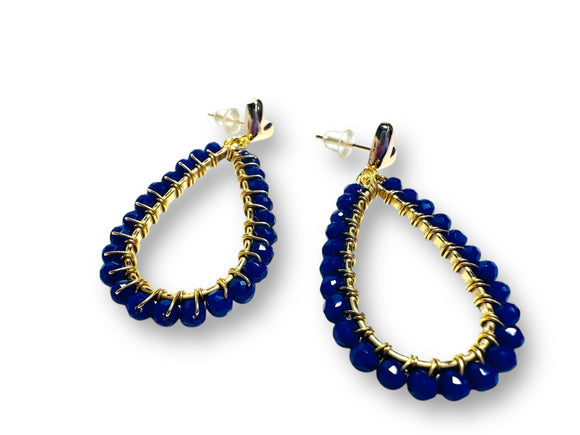 Lapis Gemstone Earrings, Teardrop Hoop Earrings - Janine Design