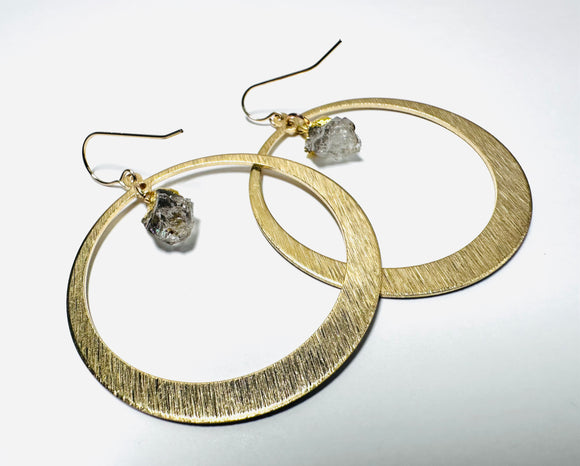 Brass Hoop Gemstone Earrings/Hoop  Earrings /Natural gemstone/Quartz Crystal - Janine Design
