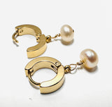 Pearl Huggie Hoops, Pearl Earrings, Hoops - Janine Design