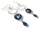 Hexagon Hoop Pearl Earrings, Golden Hoops