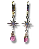 Star Huggie Hoops, Gold Filled Earrings, Hoops, Tourmaline Earrings