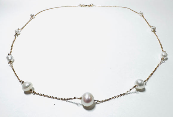 Pearl Floating Necklace, Wire Wrap Pearl Necklace - Janine Design