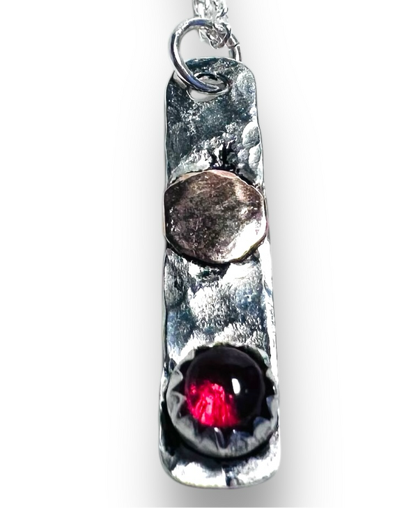 Tourmaline Tag Necklace, Gold Sun, Silver Necklace, Gemstone Tag Necklace - Janine Design