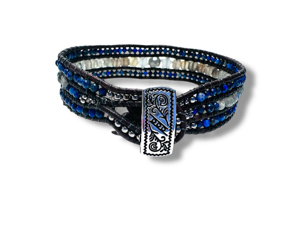 Gemstone Leather Bracelet, Leather Cuff Wrap Gemstone Bracelet-Power Bracelet - Janine Design