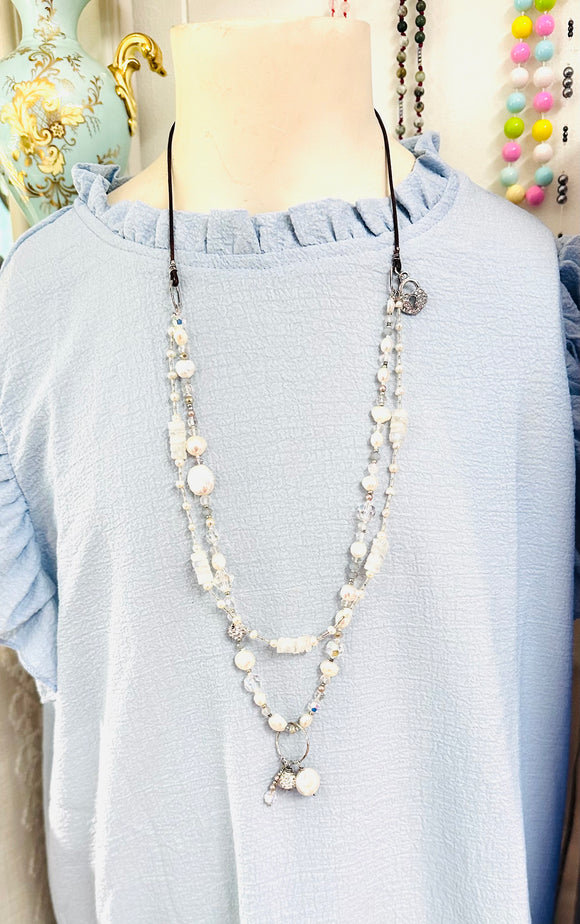Moonstone and Pearl Double layered Necklace - Janine Design