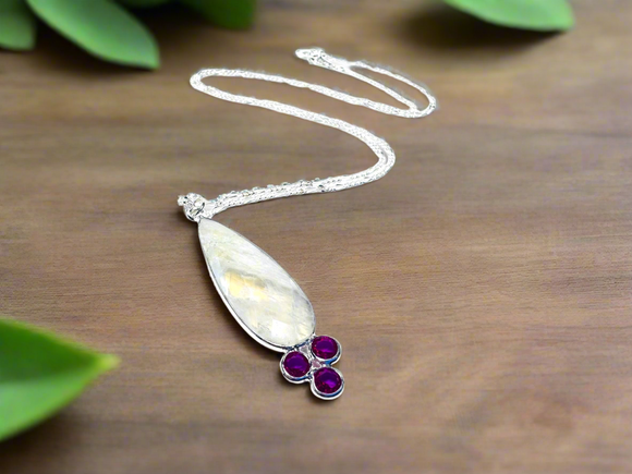 Moonstone with Pink CZ Necklace