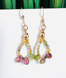 Tourmaline Gemstone Teardrop Hoop Earrings/Open Earrings - Janine Design