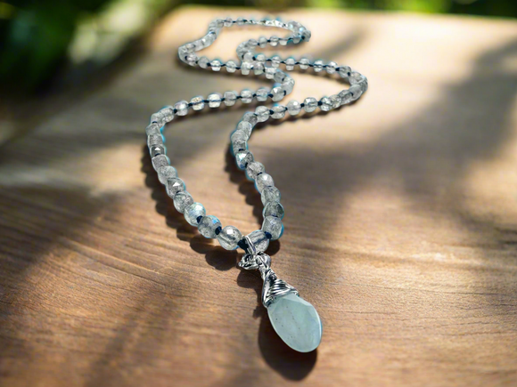 Beaded labradorite and Aquamarine Necklace - Janine Design
