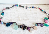 Silk Crochet Gemstone Necklace, Boho Necklace