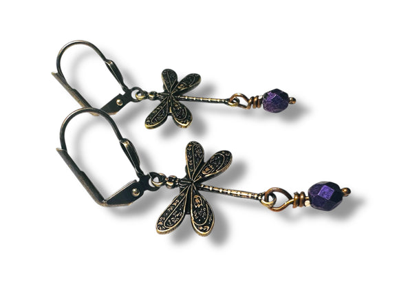 Brass Dragonfly Earrings/Bug Earrings/Nature Earrings