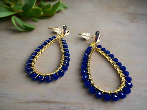 Lapis Gemstone Earrings, Teardrop Hoop Earrings