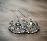 Filigree Hematite Earrings, Green/Blue Gemstone Earrings - Janine Design