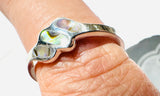 Abalone 3 Line Design Band Ring Size 9 - shown on a finger