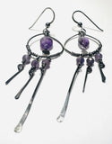 Amethyst Hoop Tassle Earrings- sterling silver hoop and dangle  - Janine Design