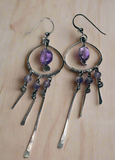 Amethyst Hoop Tassle Earrings - on wood background Janine Design