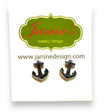 Anchor Silver Studs -anchor shaped sterling studs on my branded earring card