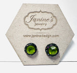 Crystal Clay Studs/ apple green color in black clay  - Janine Design