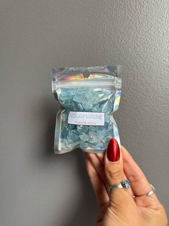 Sapphire & Sage - Aquamarine Crystal Chip Bags - Janine Design