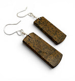 Arizona Wild Horse Jasper Earrings close up- brown and black flat stone rectangle earrings